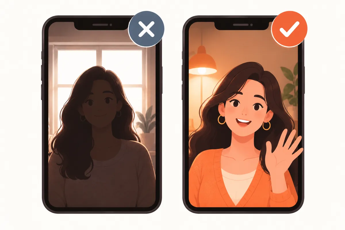 Illustration: a backlit caller hidden in shadow next to the same caller lit from the front and smiling